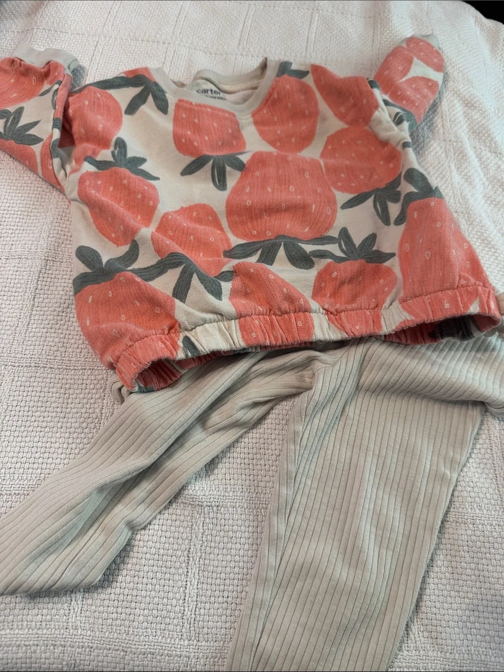 Carter's Coral Strawberry Print Pullover Sweatshirt - Cream & Coral